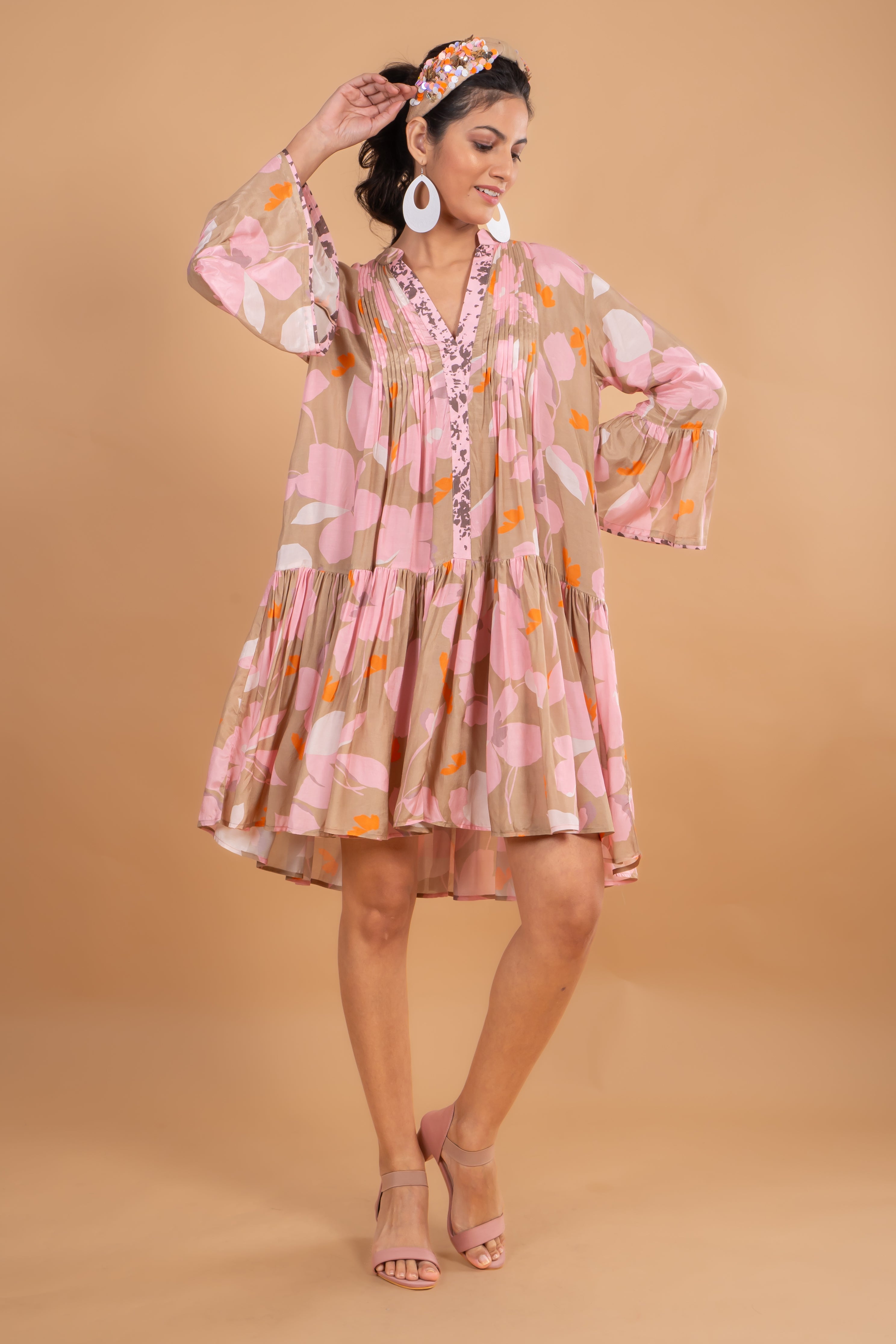 Camel Flower Tunic Dress