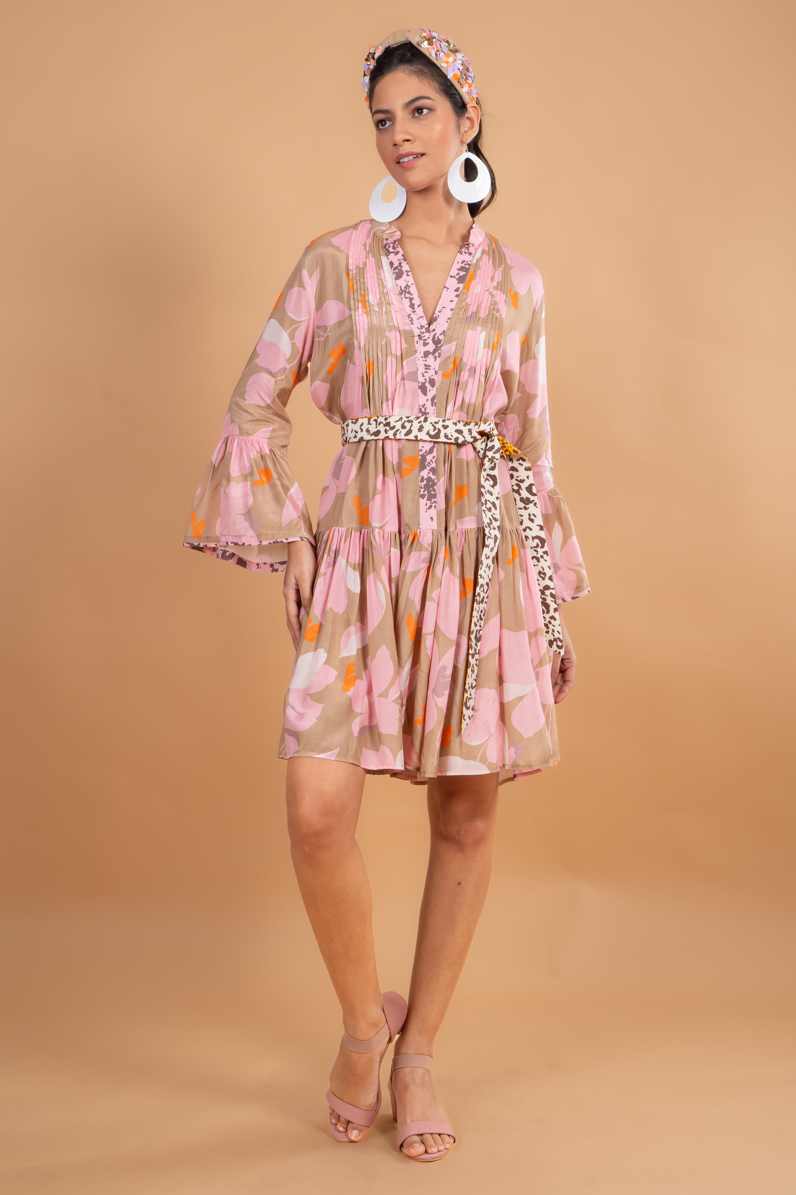 Camel Flower Tunic Dress
