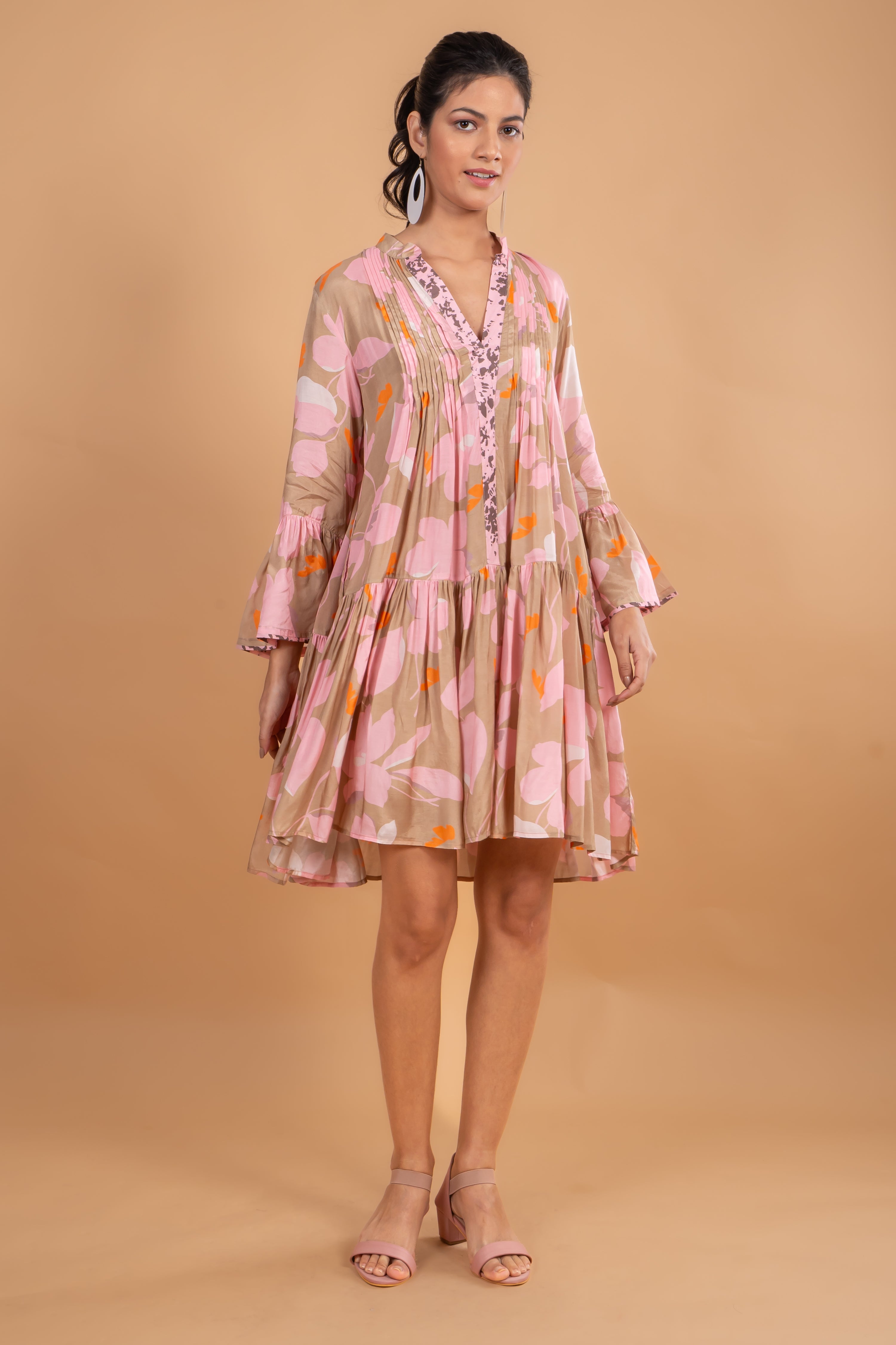 Camel Flower Tunic Dress