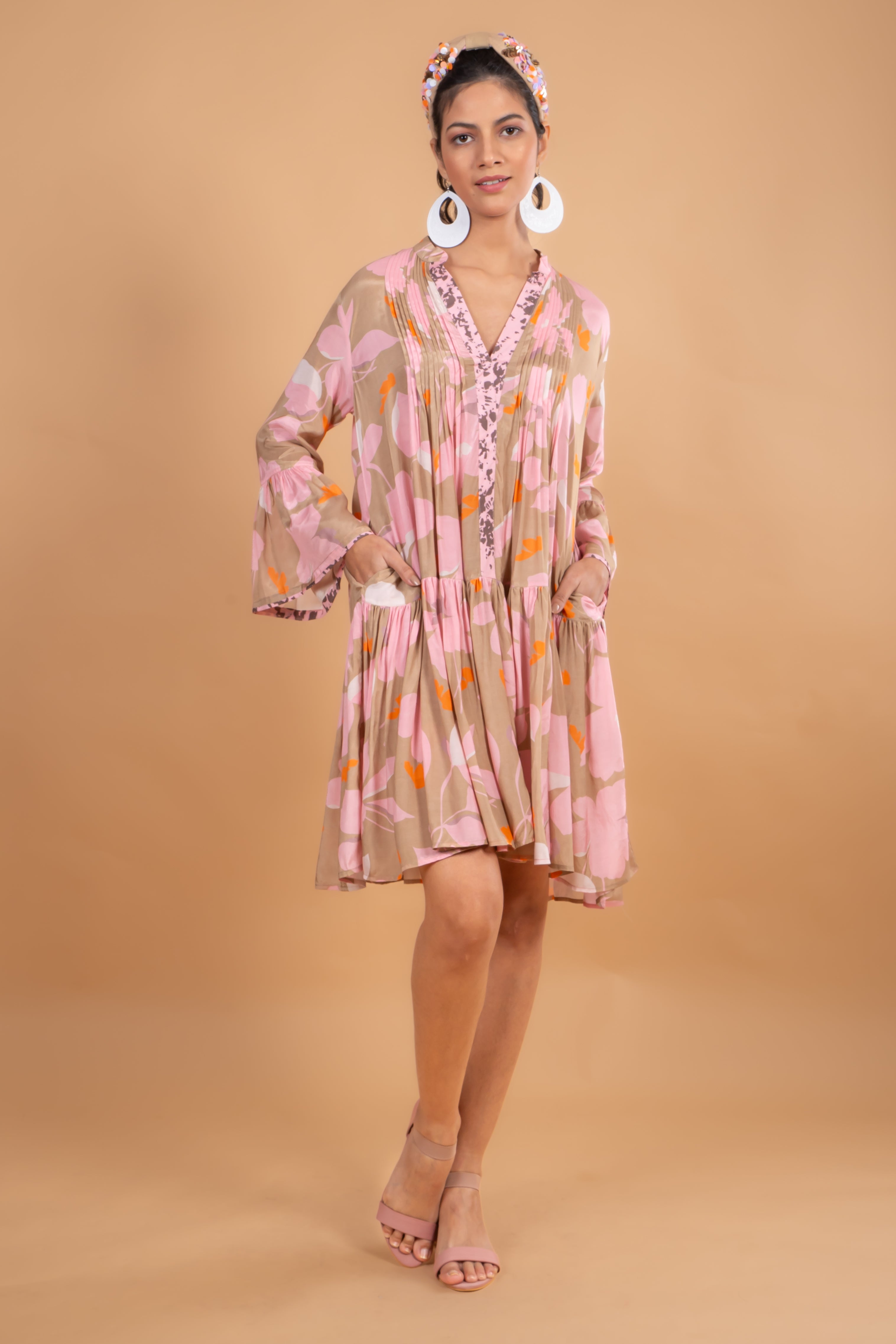 Camel Flower Tunic Dress