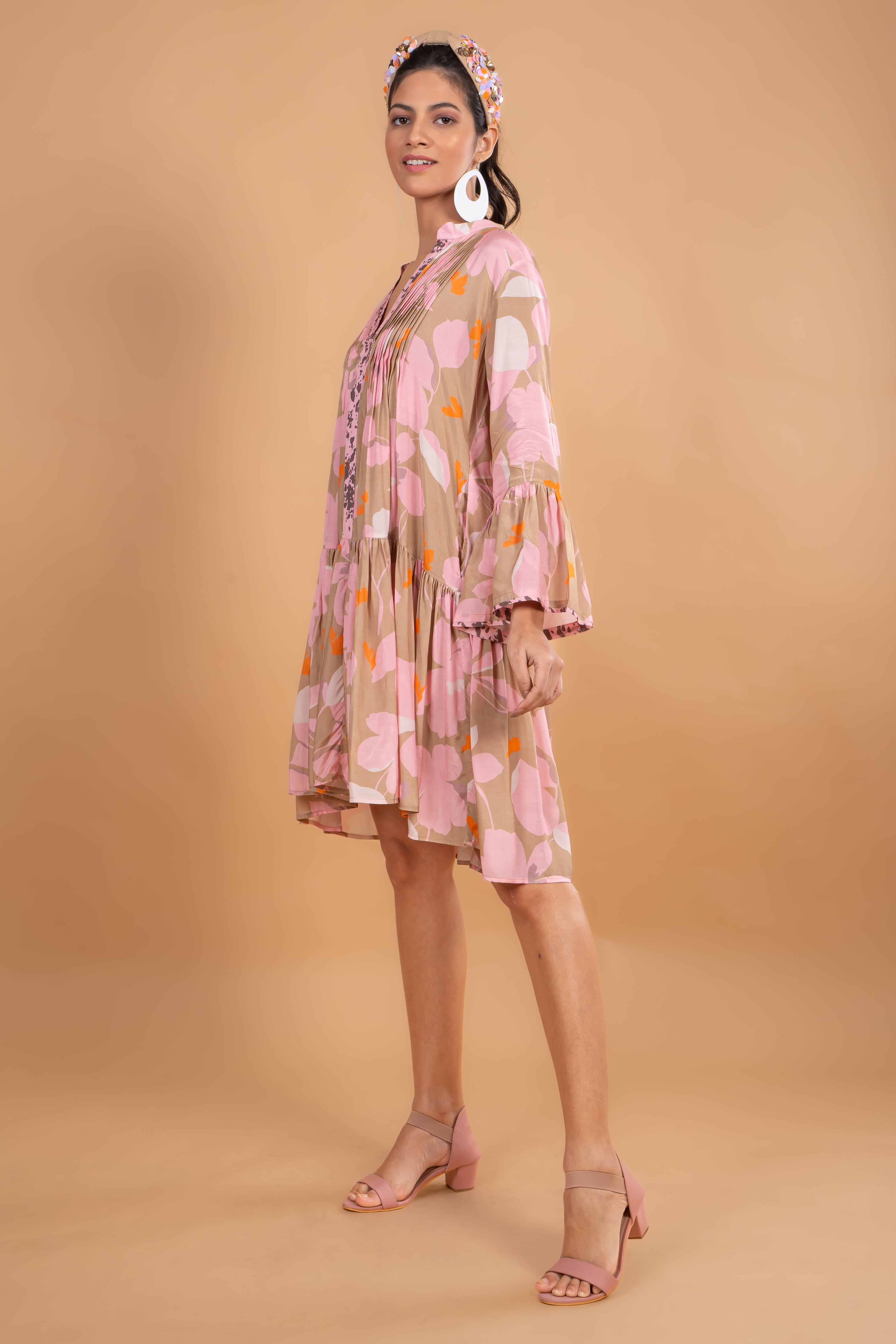 Camel Flower Tunic Dress