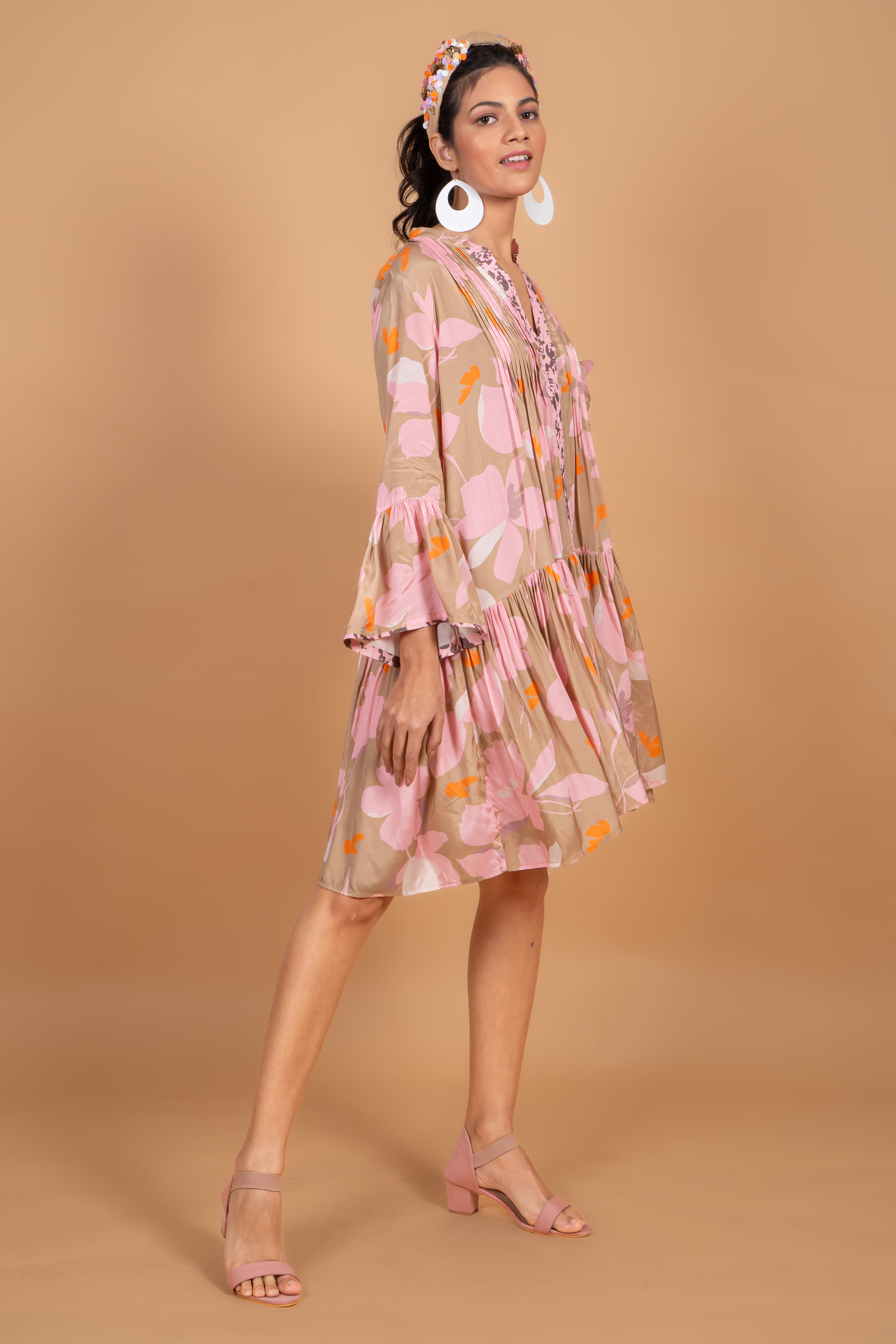 Camel Flower Tunic Dress