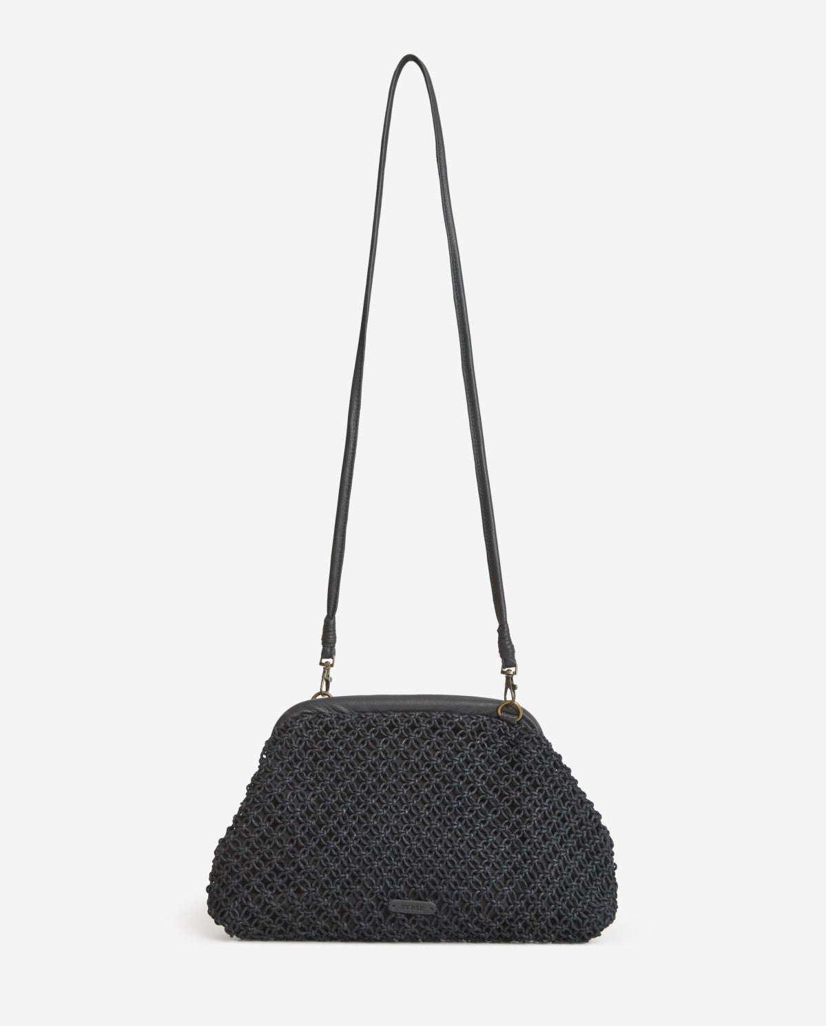 Crochet and Leather Clutch - Nero