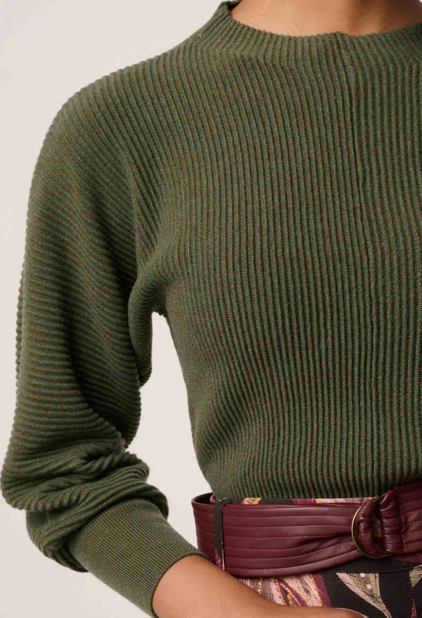 Roselle Merino Knit Top - Winter Moss