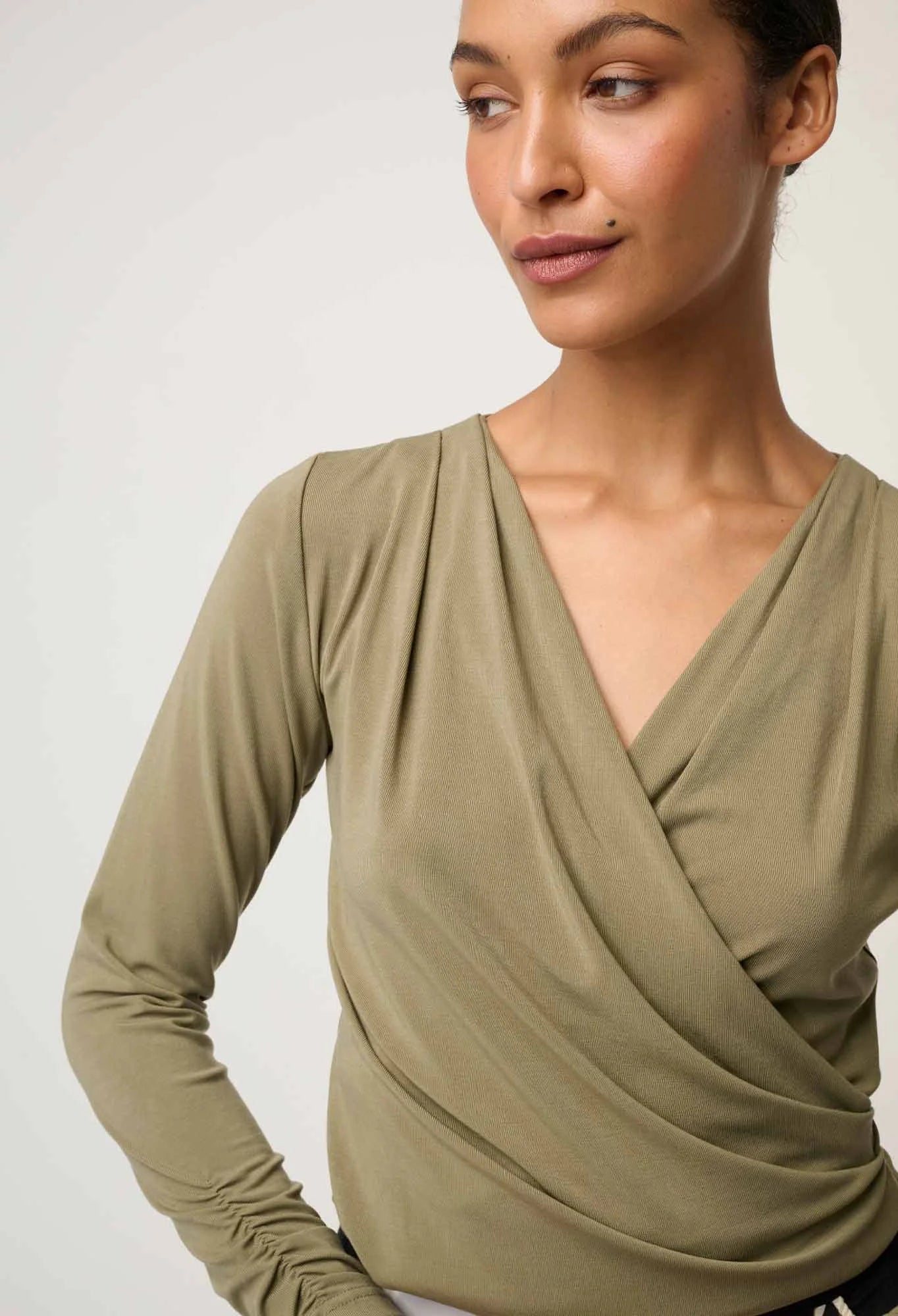 Aster Stretch Wrap Top - Dusty Olive