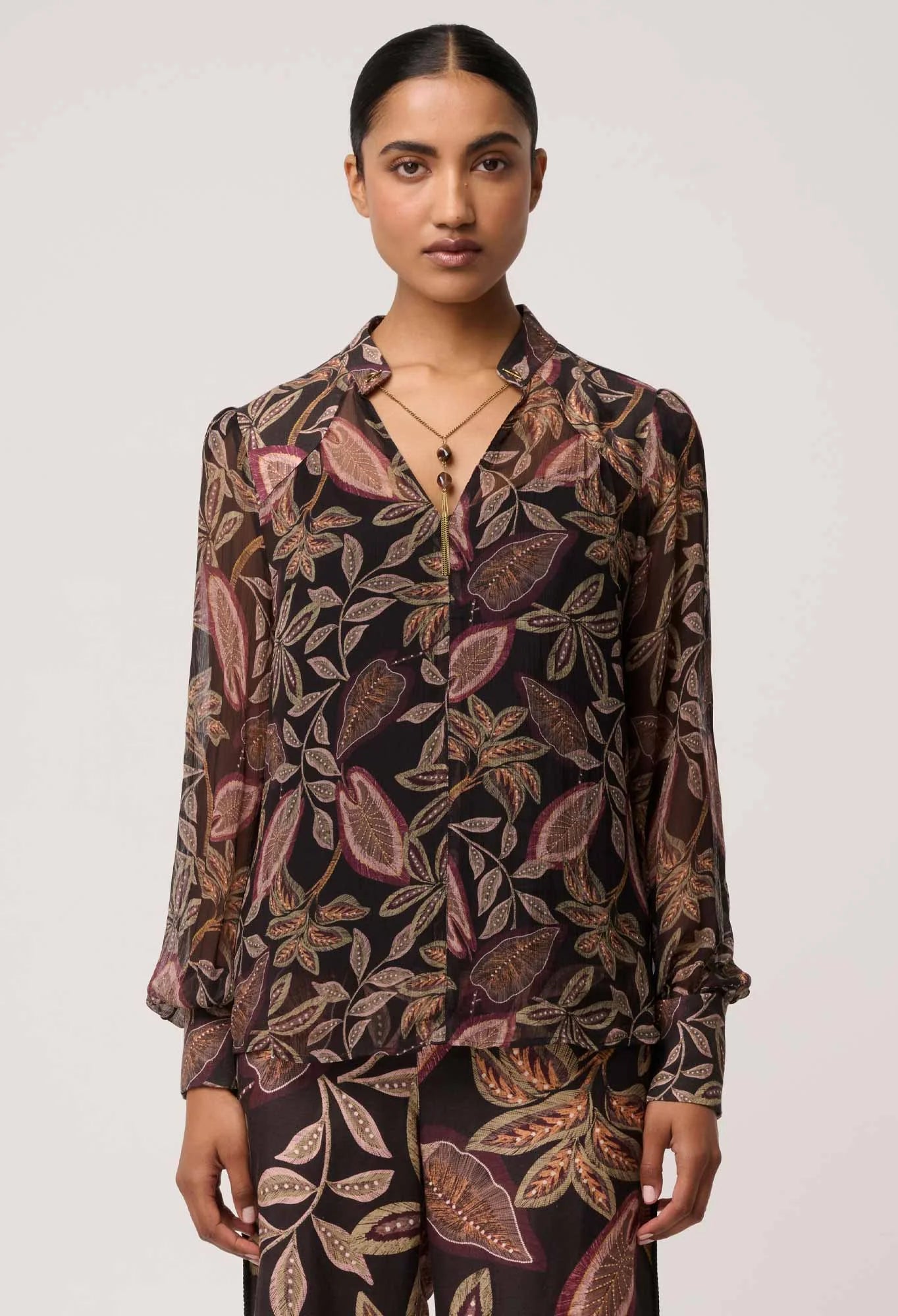 Freya Sheer Embellished Blouse - Dark Tropique