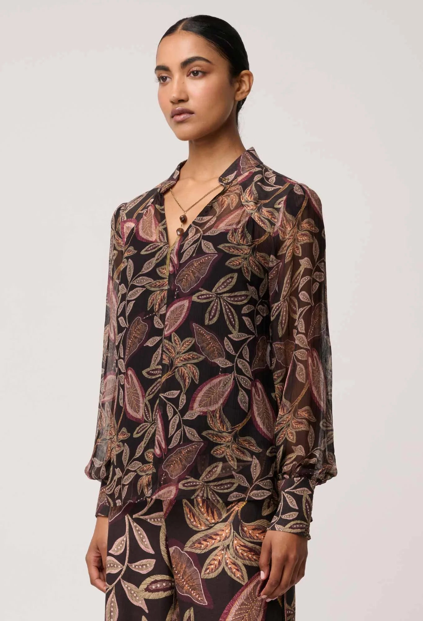 Freya Sheer Embellished Blouse - Dark Tropique