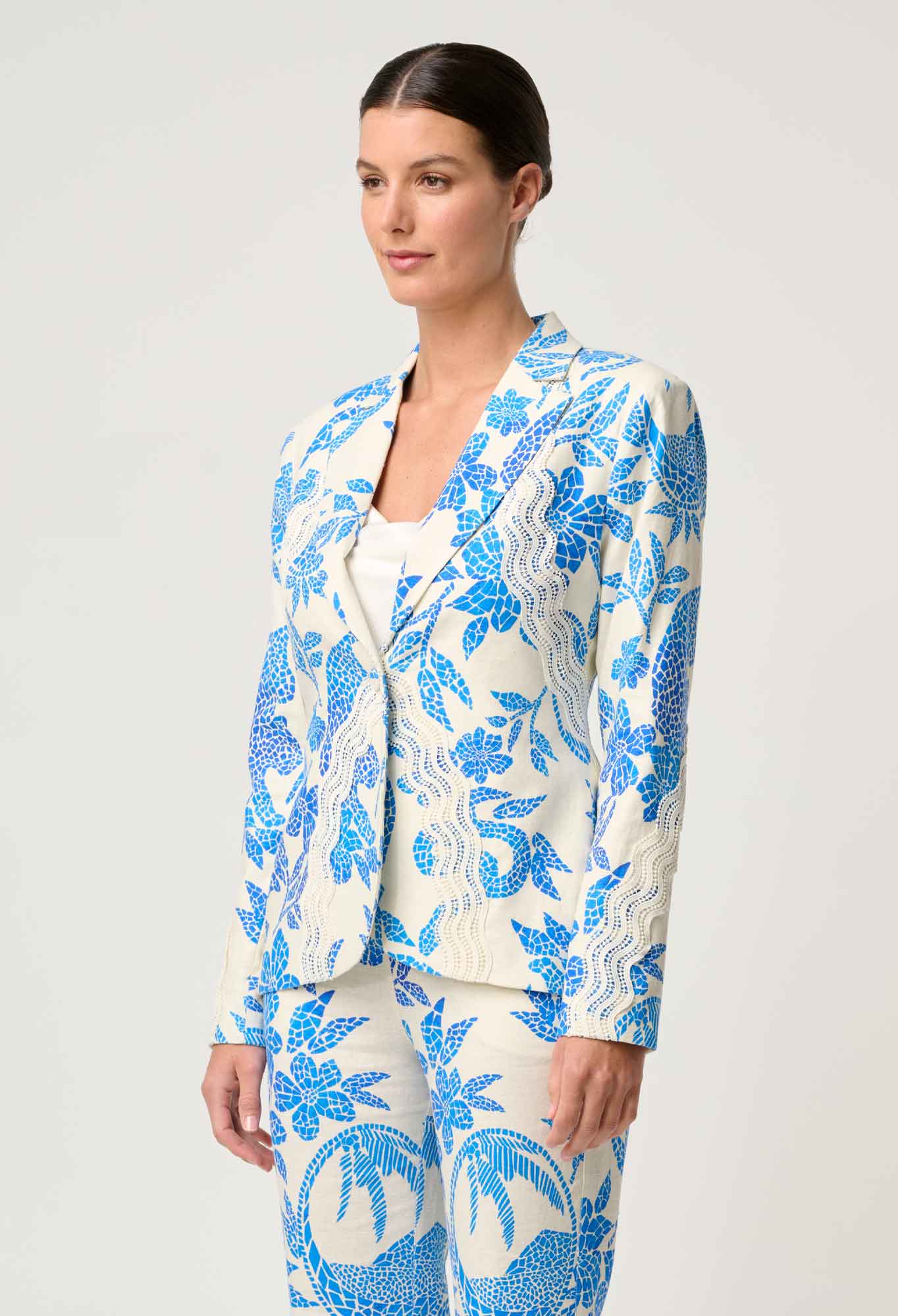 Leandro Contrast Lace Blazer - Azure Mosaic