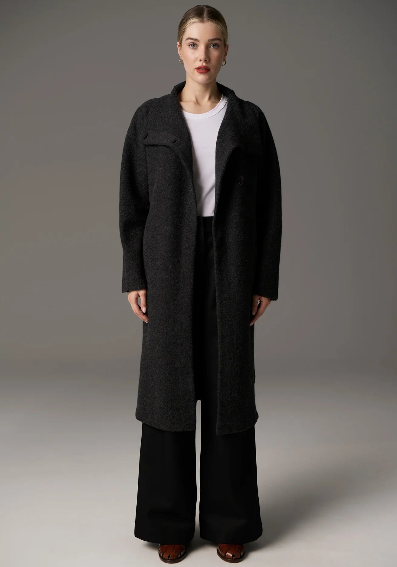 Ruben Draped Coat - Charcoal