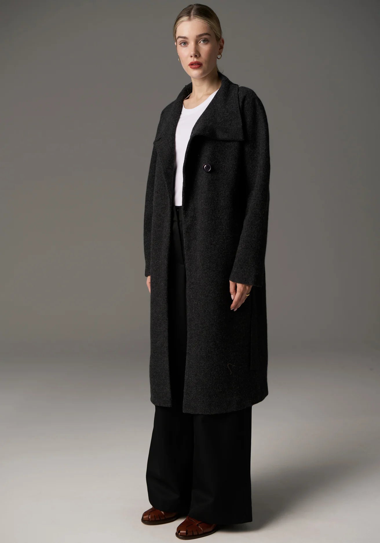 Ruben Draped Coat - Charcoal