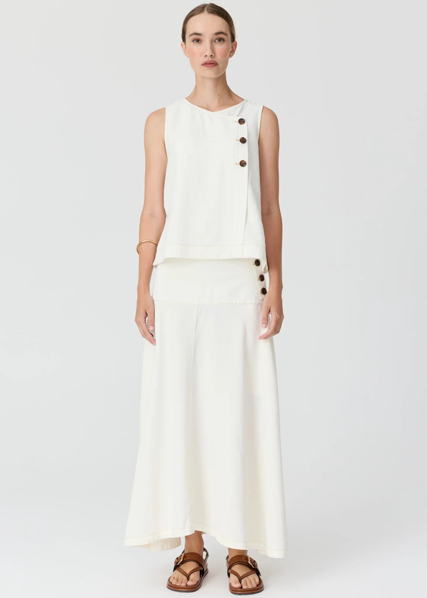 Anise Button Tank - Chalk