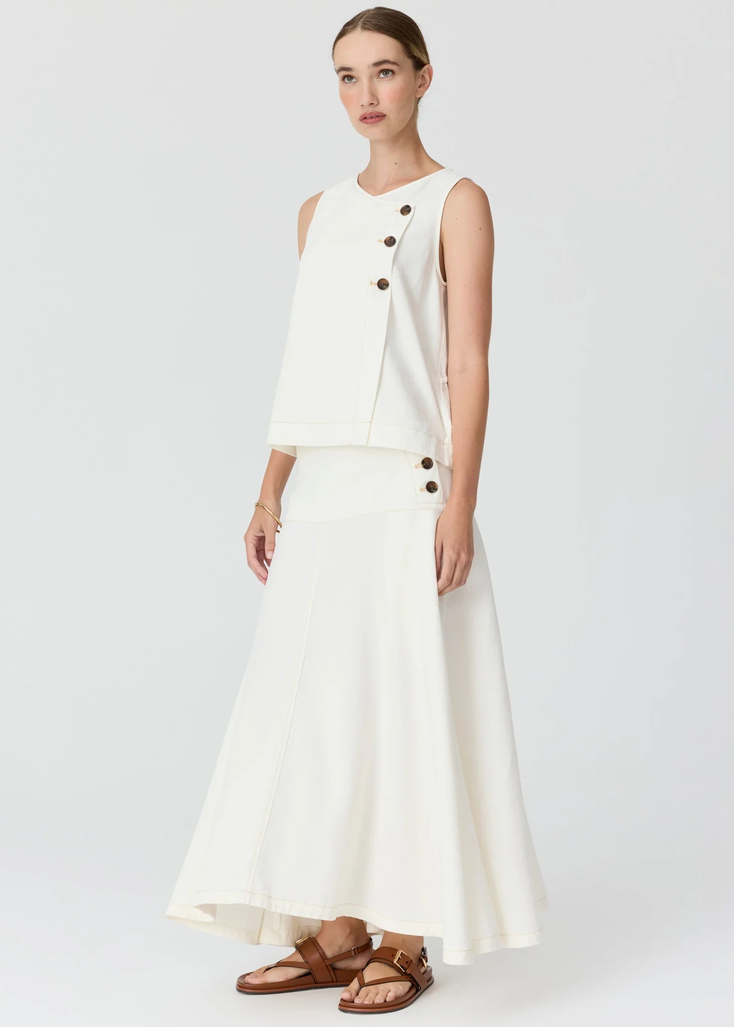 Anise Button Tank - Chalk