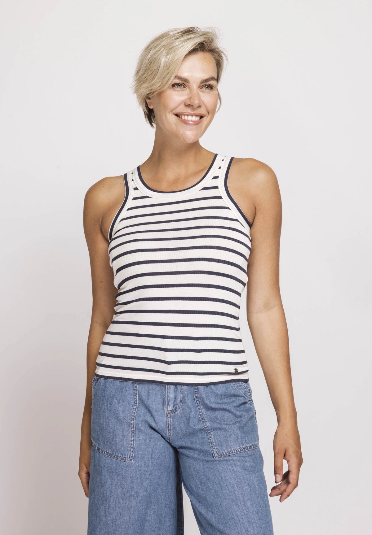 Aria Tank - Sand/Navy Stripe
