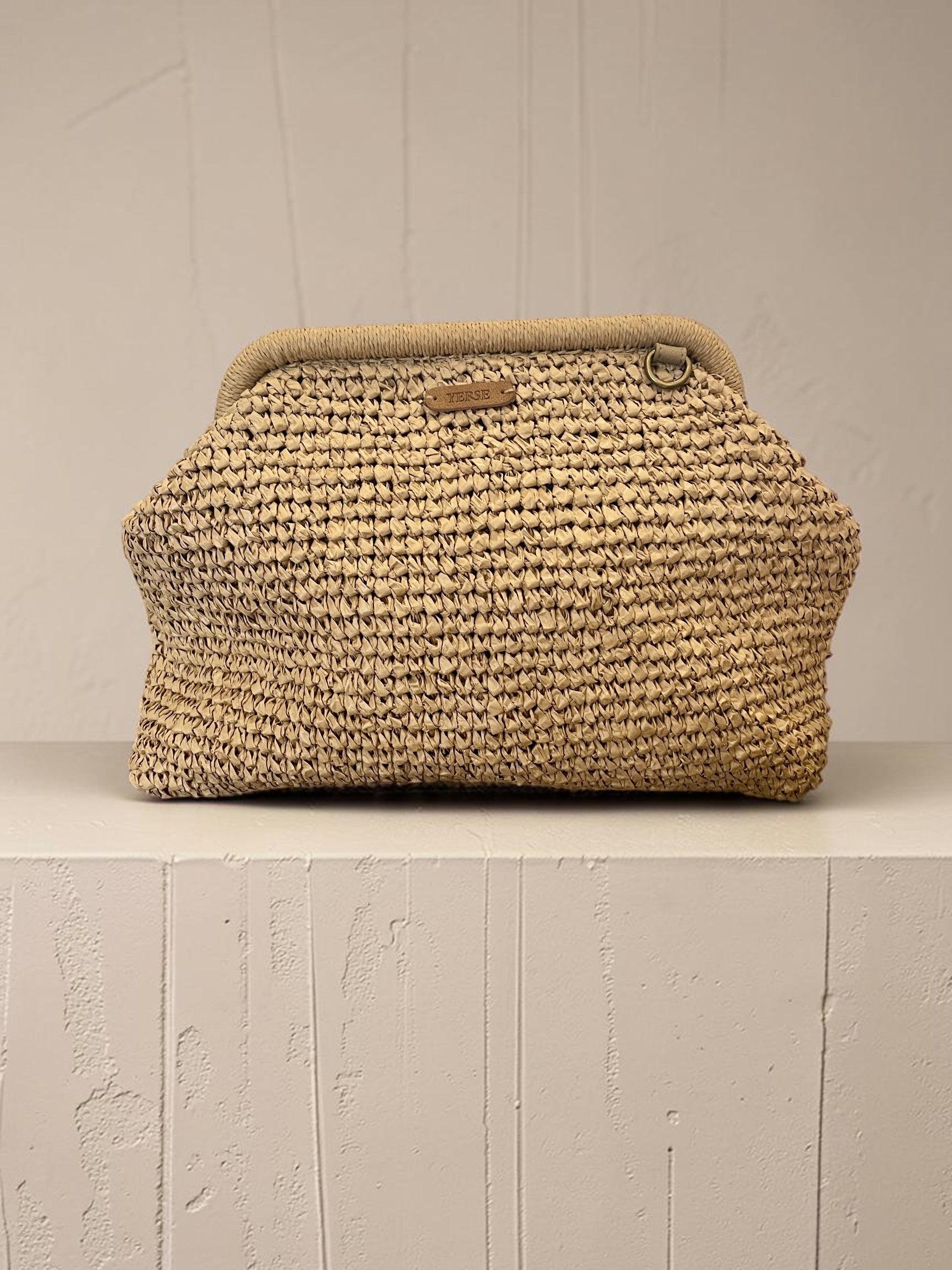 Crochet and Leather Clutch - Natural