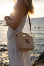 Leather Trim Raffia Mini