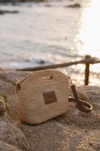 Leather Trim Raffia Mini