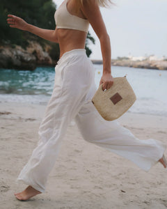 Leather Trim Raffia Mini