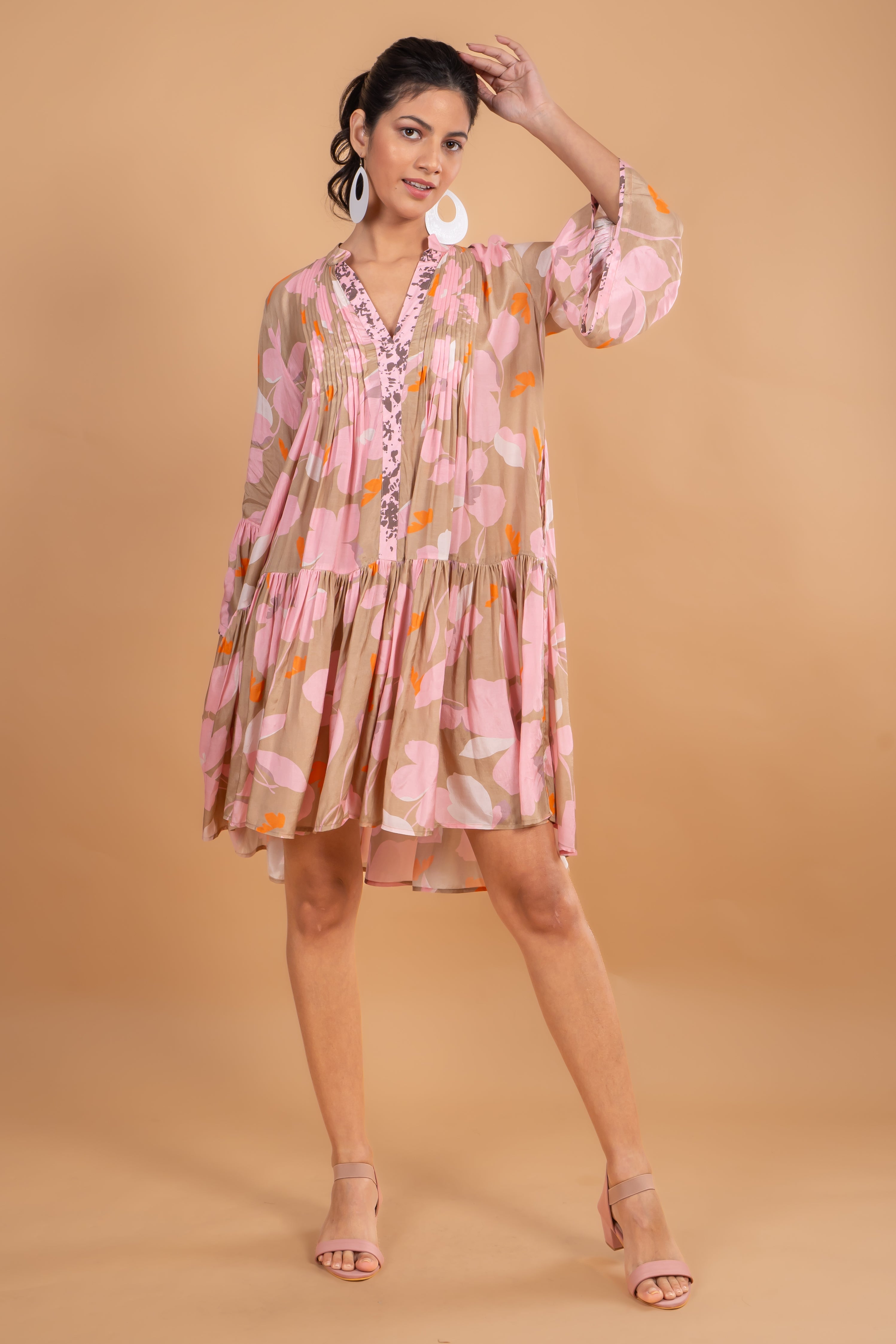 Camel Flower Tunic Dress