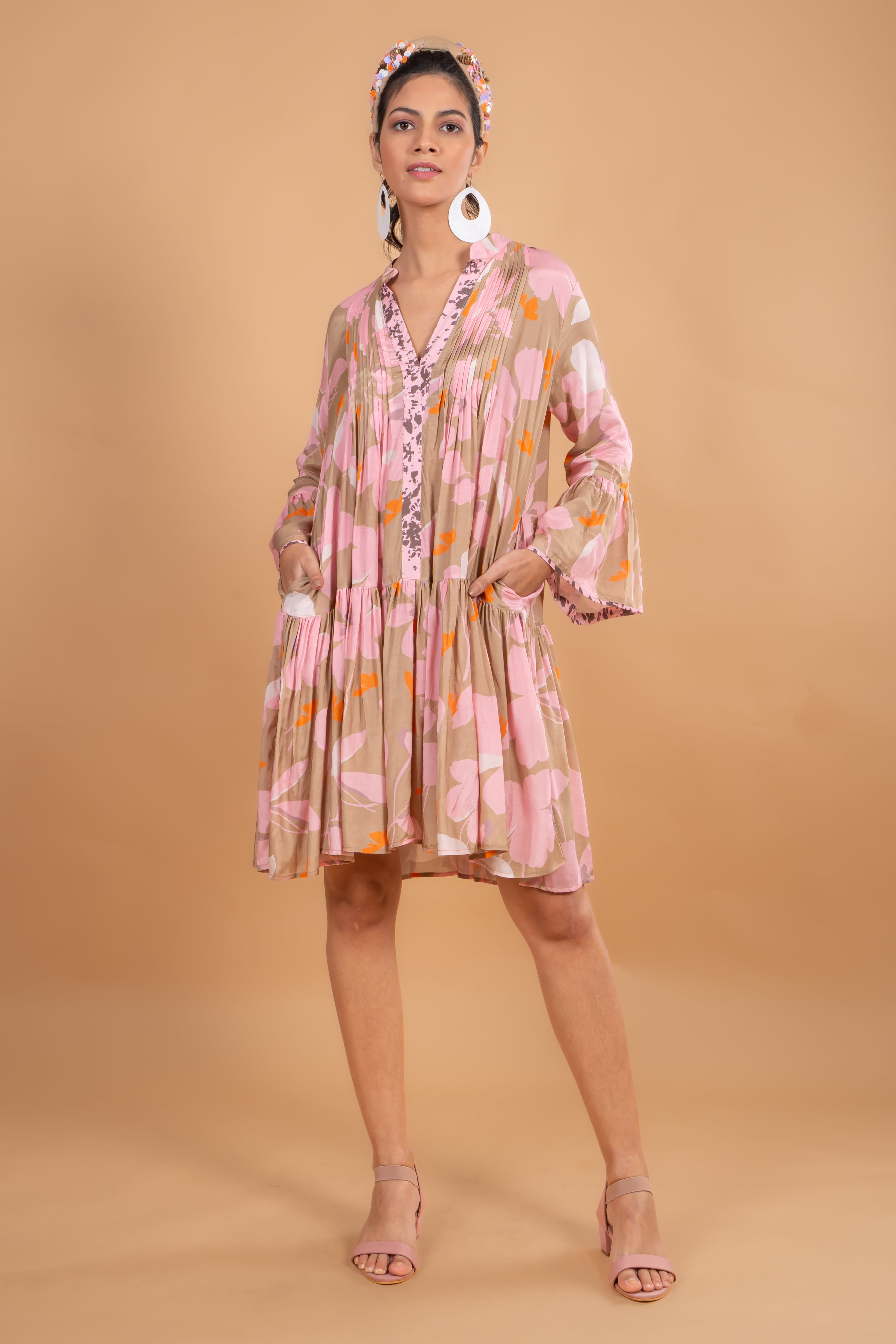 Camel Flower Tunic Dress