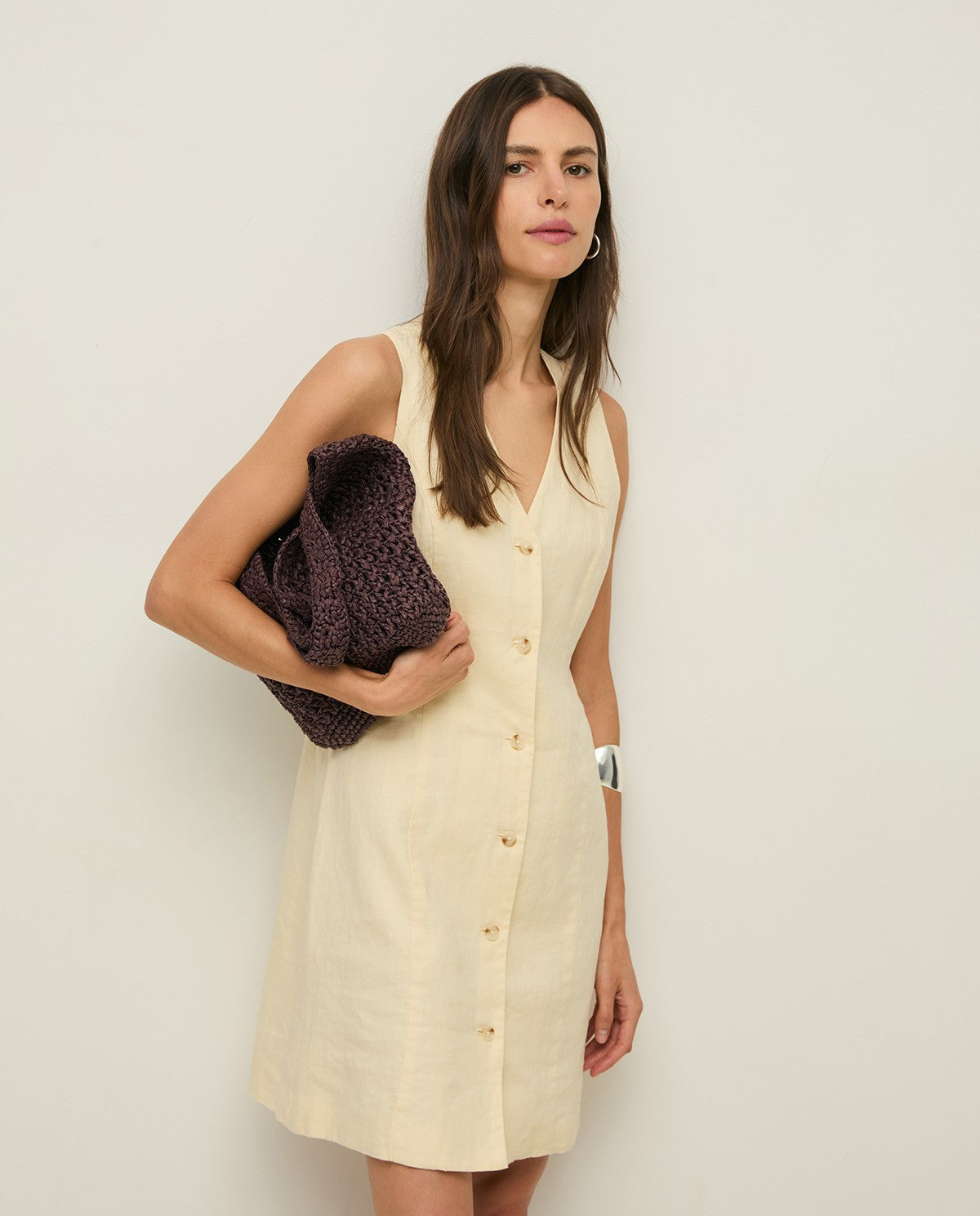 Short Sleeveless Linen Dress - Ecru