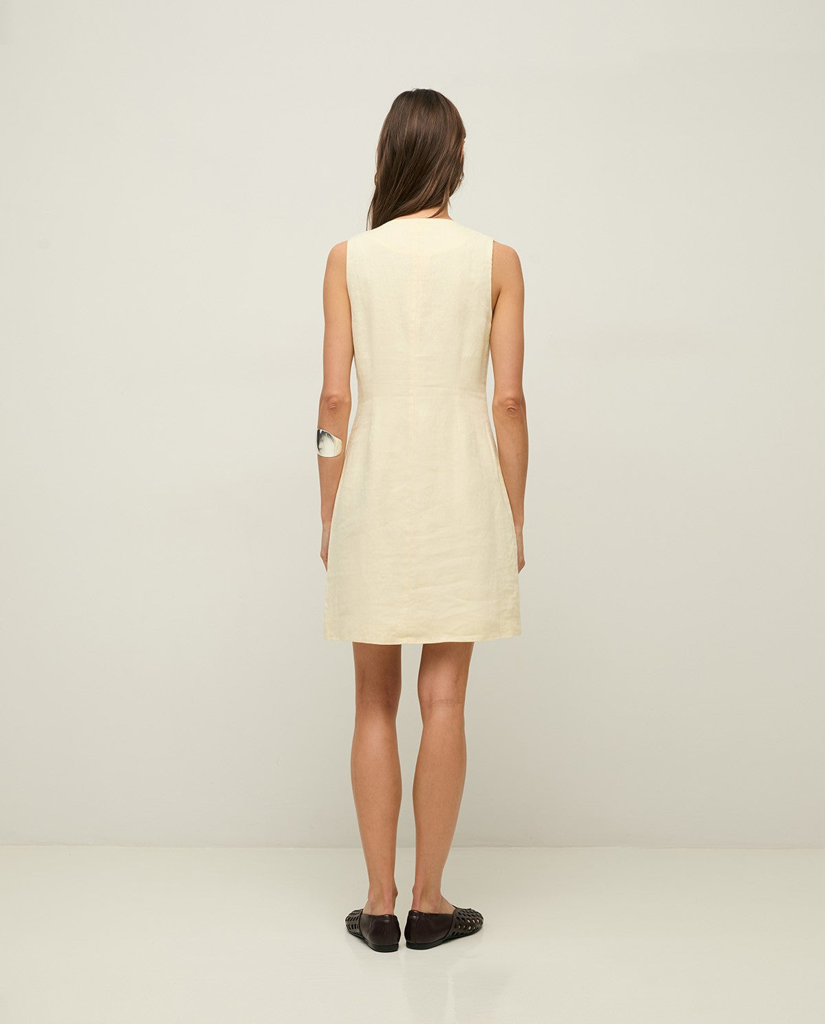 Short Sleeveless Linen Dress - Ecru