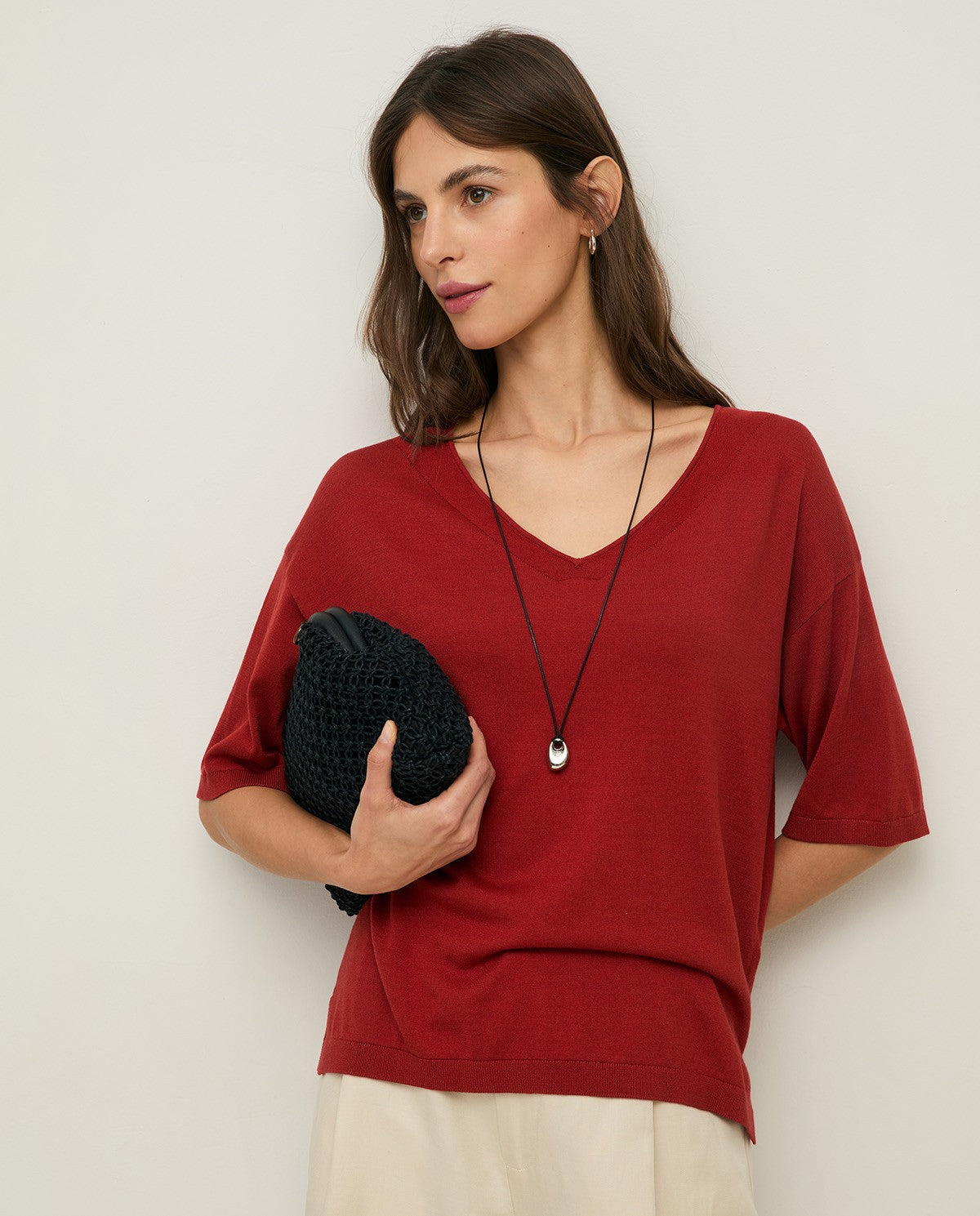 Crochet and Leather Clutch - Nero