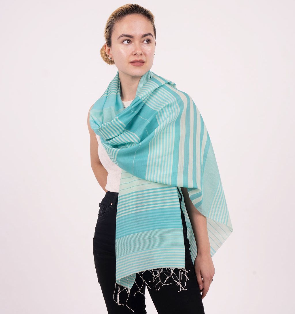 Caspia Silk Cotton Scarf - Turquoise