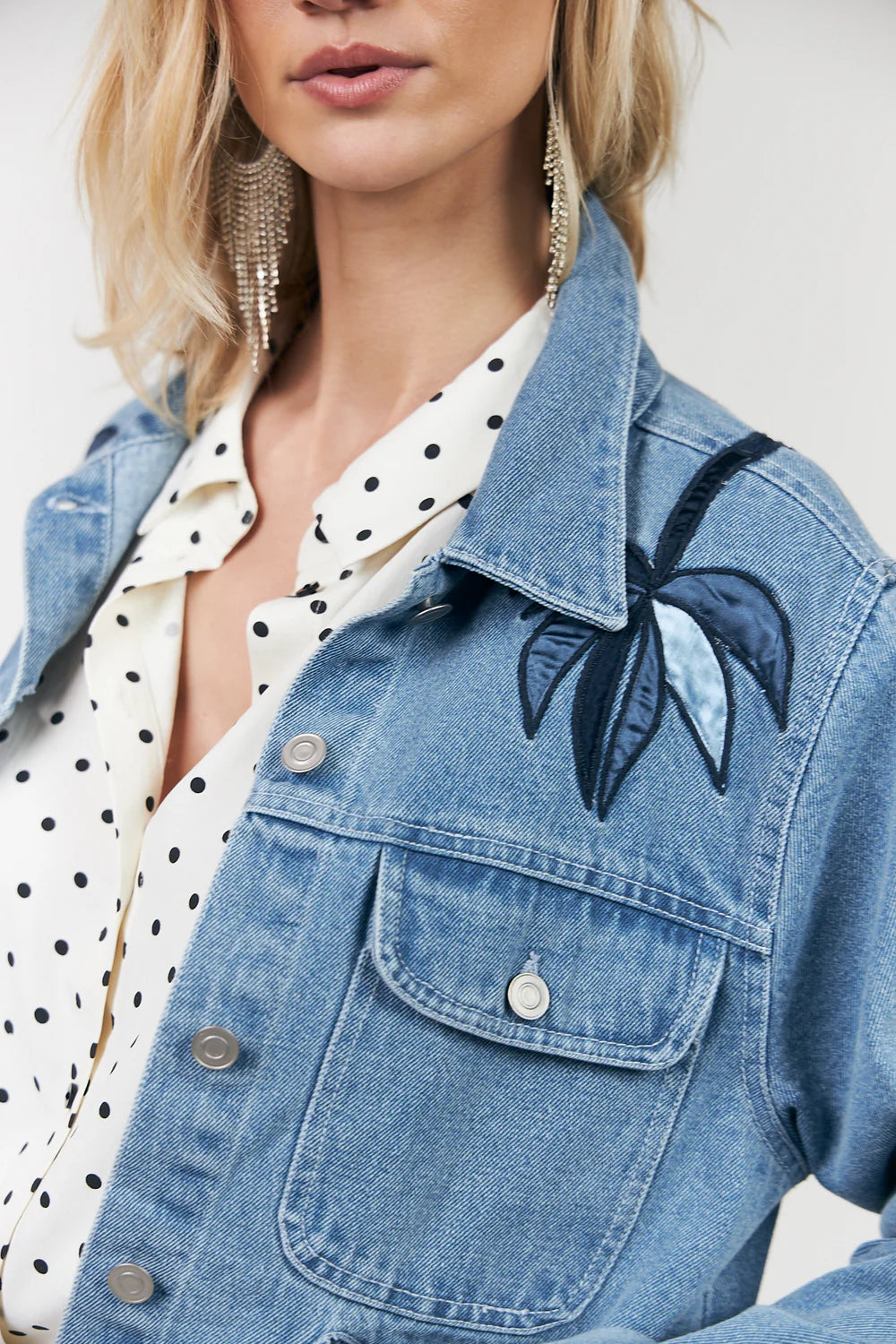 Bird Applique Denim Jacket