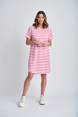 Tee Dress - Raspberry Stripe