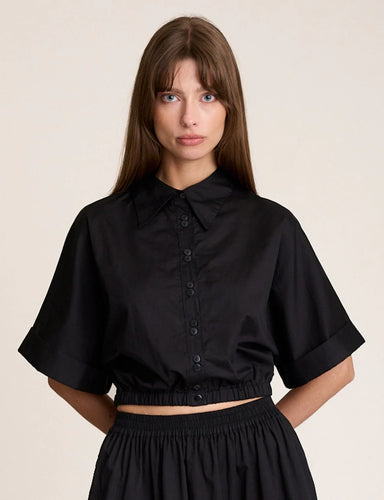 Crop Cuff Shirt - Black