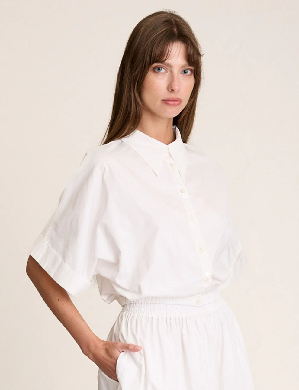 Crop Cuff Shirt - White