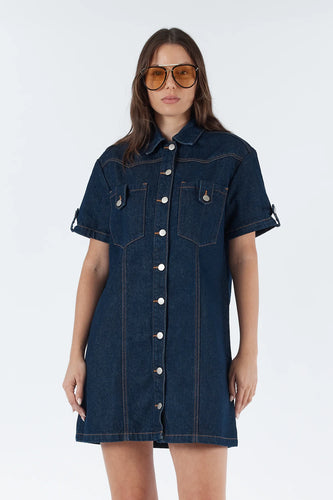 Sarah Boxy Denim Dress - Indigo