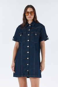 Sarah Boxy Denim Dress - Indigo