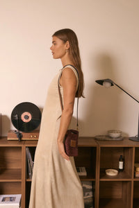 Leather Trim Raffia Pocket - Cocoa
