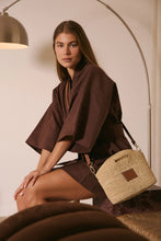 Leather Trim Raffia Mini