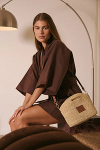 Leather Trim Raffia Mini