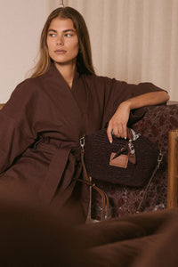 Leather Trim Raffia Mini - Cocoa