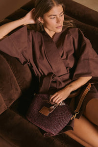 Leather Trim Raffia Mini - Cocoa