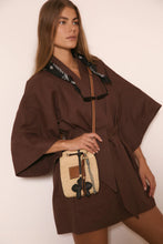 Leather Trim Raffia Pocket