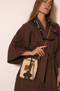 Leather Trim Raffia Pocket