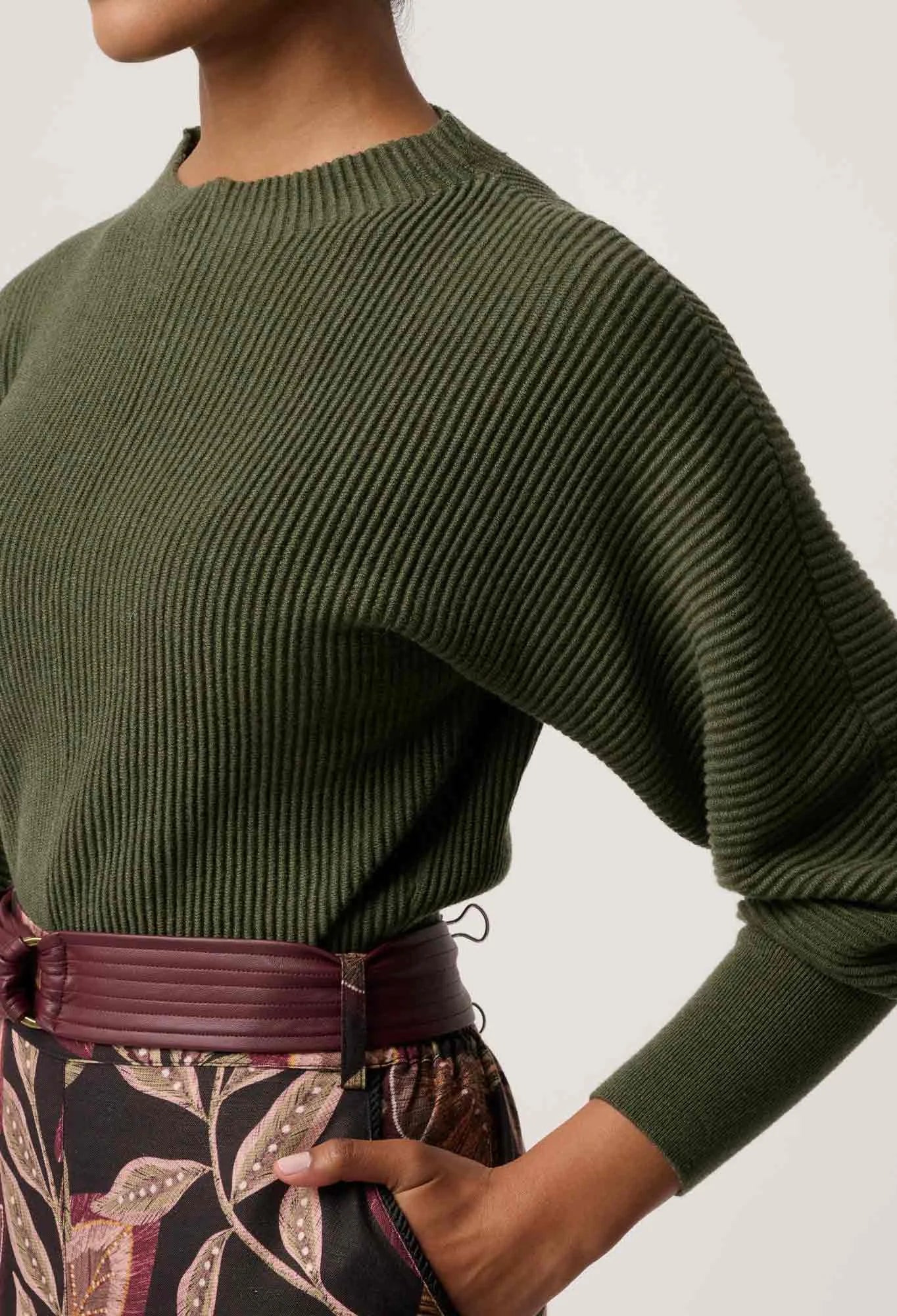 Roselle Merino Knit Top - Winter Moss