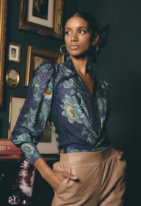 Renata Contrast Trim Shirt - Mariposa Zafiro