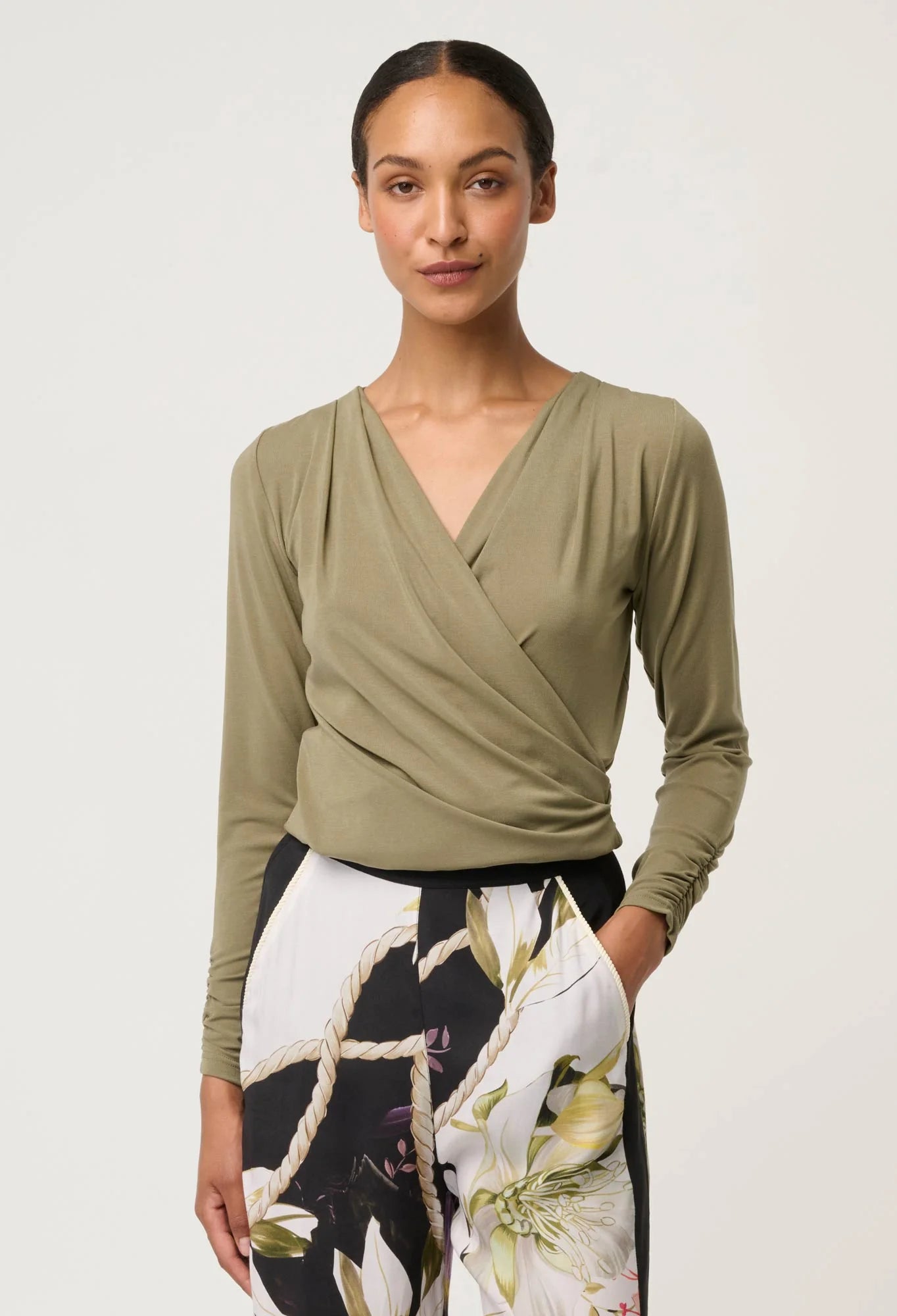 Aster Stretch Wrap Top - Dusty Olive