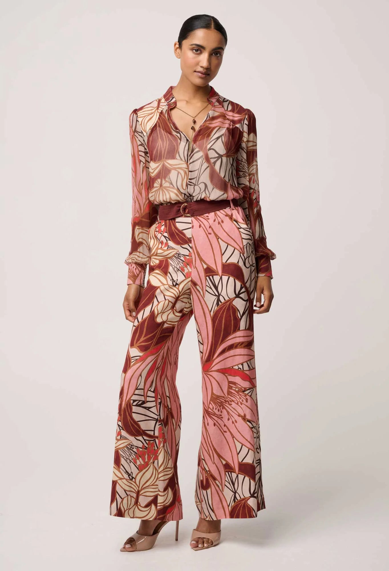 Adele Wide Leg Belted Pant - Cathedral Botanic
