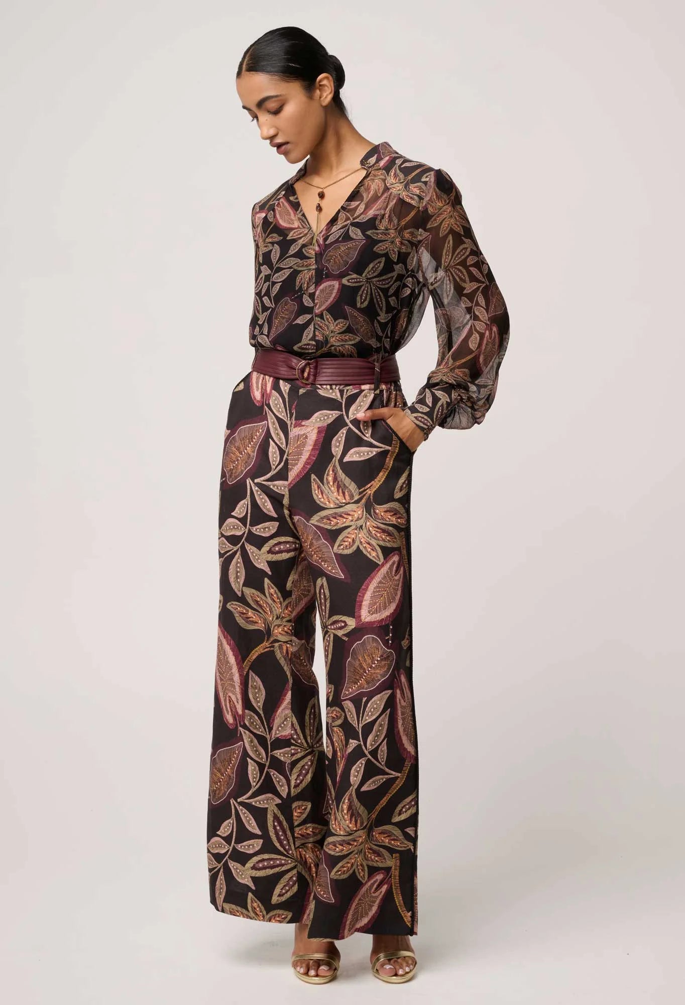 Freya Sheer Embellished Blouse - Dark Tropique