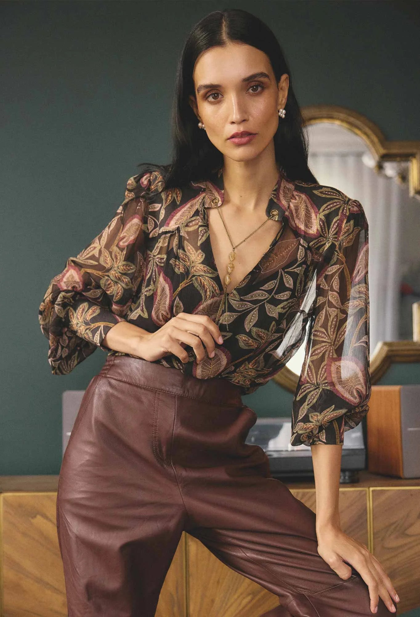 Freya Sheer Embellished Blouse - Dark Tropique