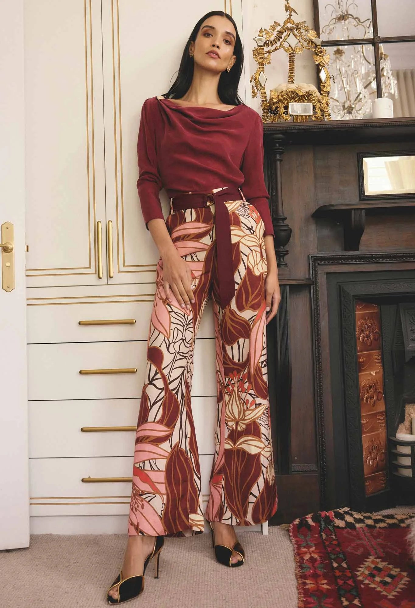 Adele Wide Leg Belted Pant - Cathedral Botanic