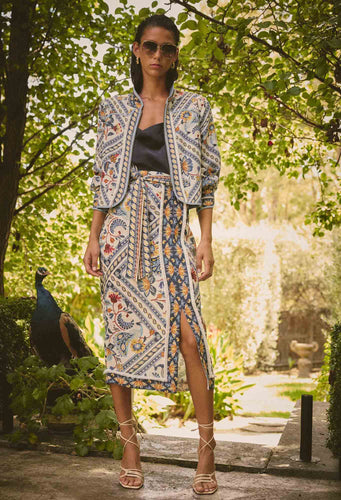 Zenobia Printed Fringe Midi Skirt