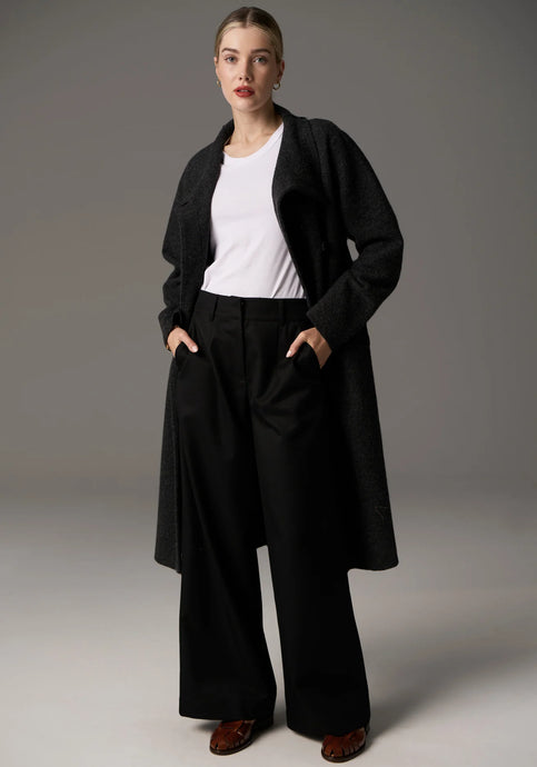 Ruben Draped Coat - Charcoal