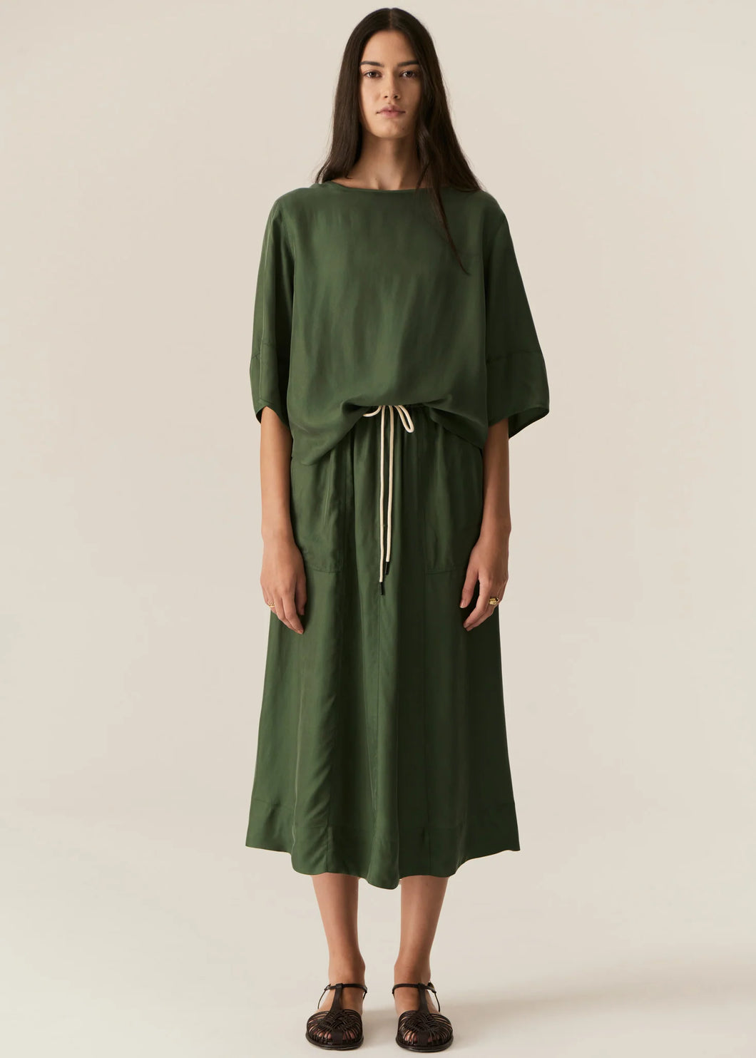 Henri Drawcord Skirt - Green